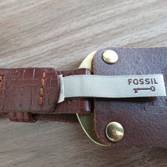 FOSSIL Textured Cognac Brown Leather Chunky Y2K Belt Festival - Women's Size L - Picture 8 of 10